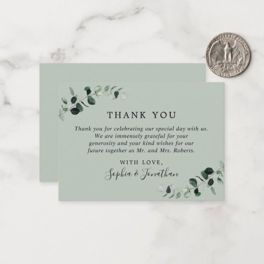 Eucalyptus Sage Bruiloft Mini Dank u Opmerking Kaa Notitiekaartje (Voorkant / Achterkant in situ)