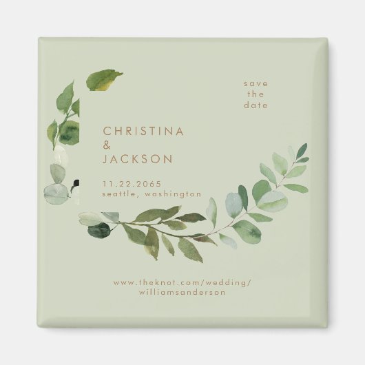 Eucalyptus Sage Bruiloftsplein Bewaar de datum Magneet (Voorkant)