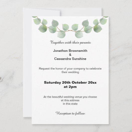 EUCALYPTUS SAGE BRUSHED GOLD WEDDING INVITATION KAART (Voorkant)