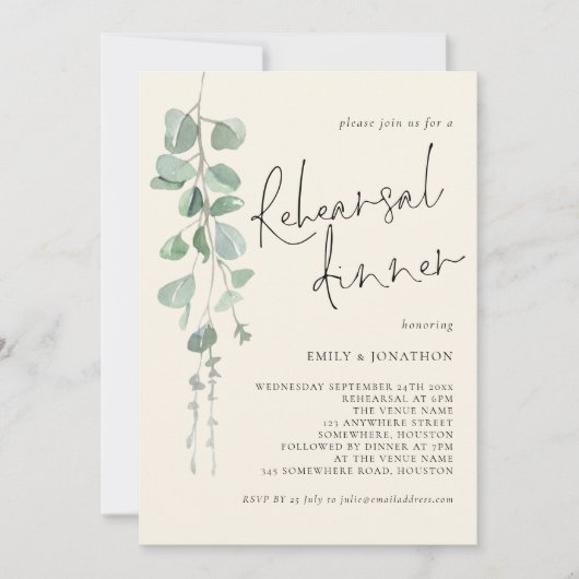 Eucalyptus Sage Cream Rehearsal Dinner Kaart (Voorkant)
