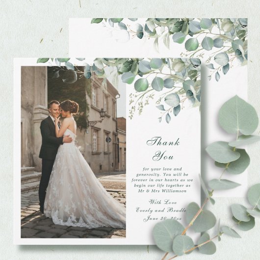 Eucalyptus Sage Emerald Script Wedding Dank u Kaart