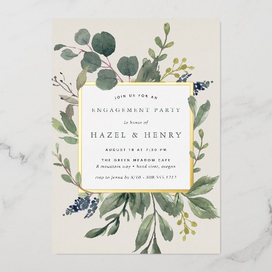 Eucalyptus & Sage Engagement Party Folie Uitnodiging (Voorkant)
