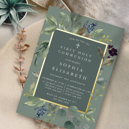 Eucalyptus & Sage First Heilige Communie Folie Uitnodiging
