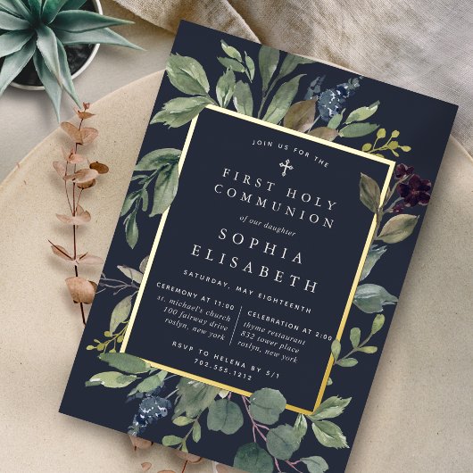 Eucalyptus & Sage First Heilige Communie Folie Uitnodiging