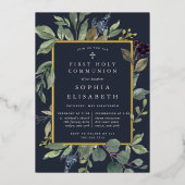 Eucalyptus & Sage First Heilige Communie Folie Uitnodiging (Voorkant)