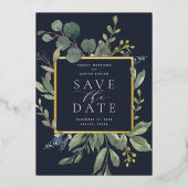 Eucalyptus & Sage-Folie Sla de datumkaart op Folie Uitnodiging (Voorkant)