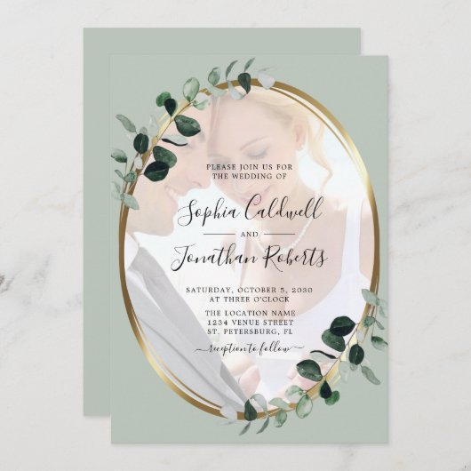 Eucalyptus Sage Foto Gold Metallic Weddenschap Kaart (Voorkant / Achterkant)