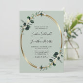 Eucalyptus Sage Gold Metallic Weddenschap Kaart (Staand voorkant)