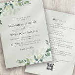 Eucalyptus Sage Green All-in-One Weddenschap Kaart<br><div class="desc">Stel het romantische gevoel voor je trouwdag in met dit moderne design met waterverf eucalyptusbladeren. U kunt meer informatie over uw bruiloft aan de rug van de uitnodiging toevoegen,  en er is een QR code aan directe gasten aan uw trouwwebsite aan RSVP.</div>