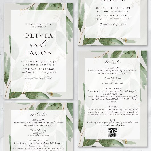 Eucalyptus Sage Green All-in-One Weddenschap Kaart