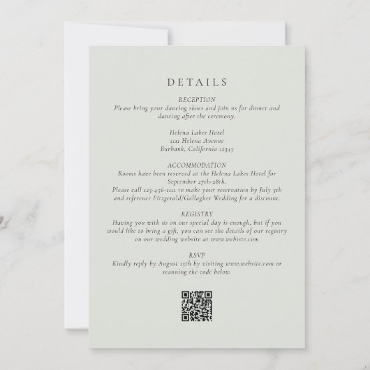 Eucalyptus Sage Green All-in-One Weddenschap Kaart (Achterkant)