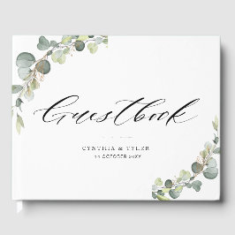 eucalyptus sage green bruiloft guestbook gastenboek
