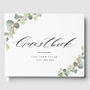 eucalyptus sage green bruiloft guestbook gastenboek