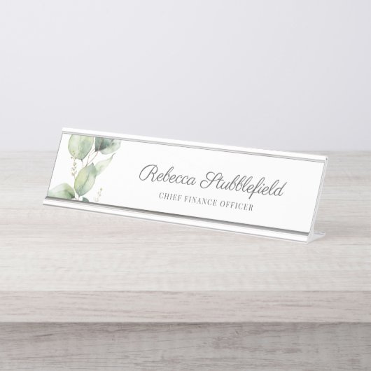 Eucalyptus Sage Green Business Employee Custom Bureau Naambordje (Voorkant)