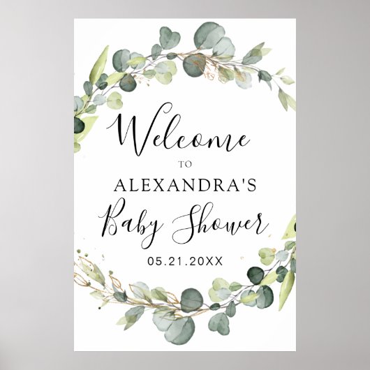Eucalyptus Sage Green Floral Baby Shower Poster (Voorkant)