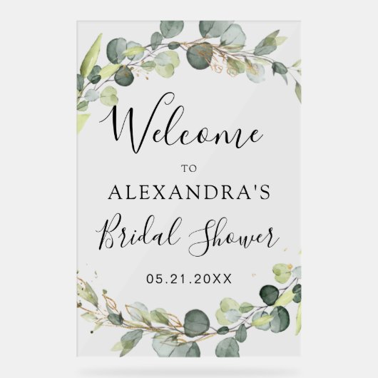 Eucalyptus Sage Green Floral Vrijgezellenfeest Acryl Bord (Voorkant)