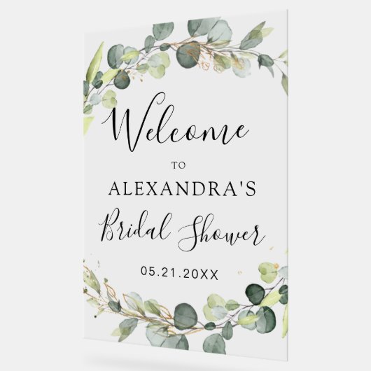 Eucalyptus Sage Green Floral Vrijgezellenfeest Acryl Bord (Hoek)