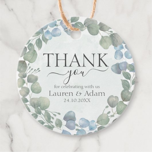 Eucalyptus Sage Green Foliage Wreatding Weddenscha Bedankjes Labels (Voorkant)