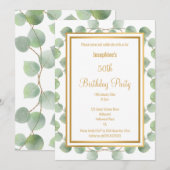 EUCALYPTUS SAGE GREEN GOLD BIRTHDAY INVITATIE KAART (Voorkant / Achterkant)