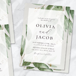 Eucalyptus Sage Green Gold Wedding Kaart