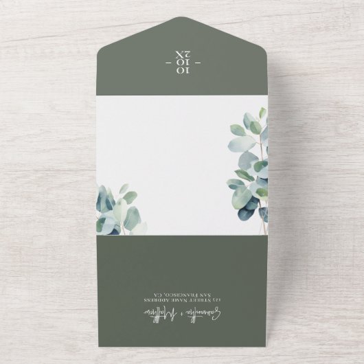 Eucalyptus Sage Green Lente Zomer Huwelijk All In One Uitnodiging (Buitenkant)