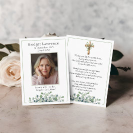 Eucalyptus Sage Green Memorial Photo Prayer Card Visitekaartje