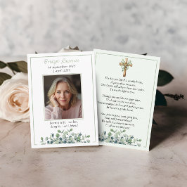 Eucalyptus Sage Green Memorial Photo Prayer Card Visitekaartje