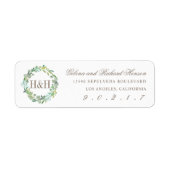Eucalyptus Sage Green Waterverf Floral Monogram Etiket (Voorkant)
