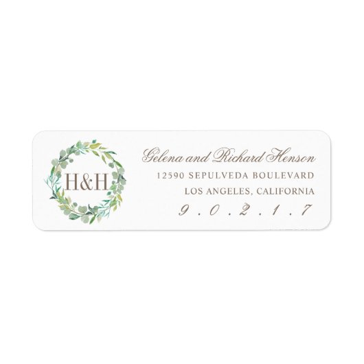 Eucalyptus Sage Green Waterverf Floral Monogram Etiket (Voorkant)