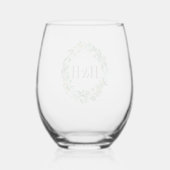 Eucalyptus Sage Green Waterverf Floral Monogram Wijnglas Zonder Voet (Achterkant)