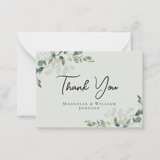 Eucalyptus Sage Green Weddenschap Hartelijk dank Notitiekaartje (Voorkant)