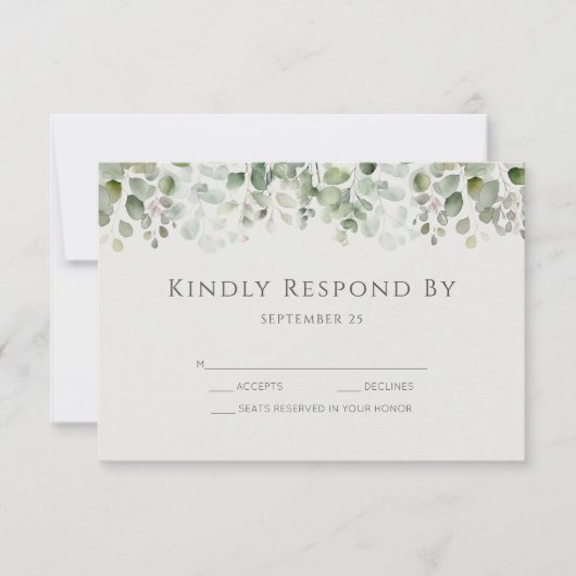 Eucalyptus Sage Green Wedding RSVP Kaartje (Voorkant)
