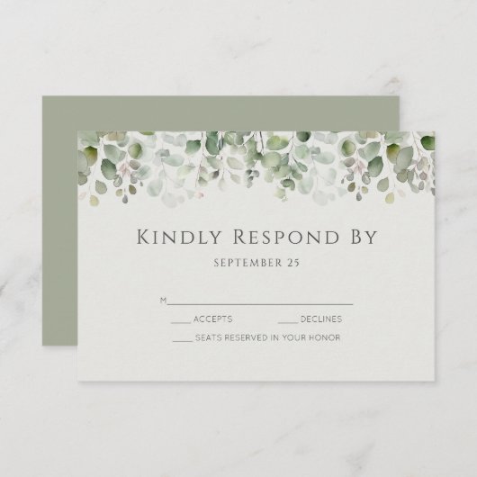 Eucalyptus Sage Green Wedding RSVP Kaartje (Voorkant / Achterkant)