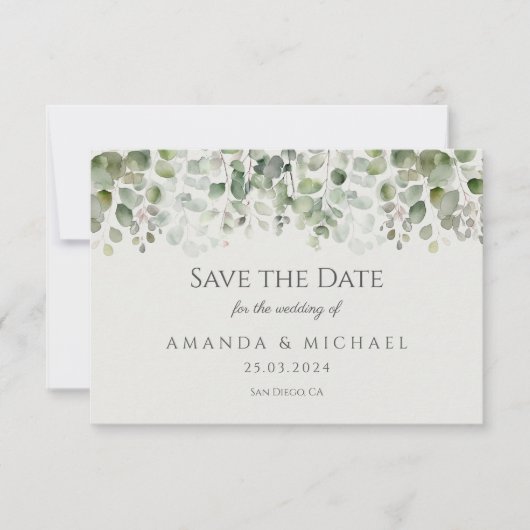 Eucalyptus Sage Green Wedding Save The Date (Voorkant)