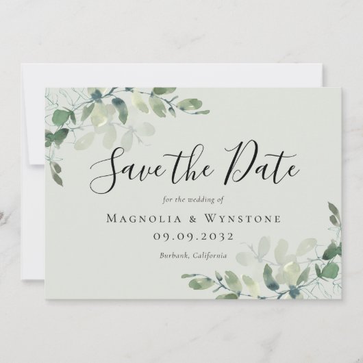 Eucalyptus Sage Green Wedding Save The Date (Voorkant)