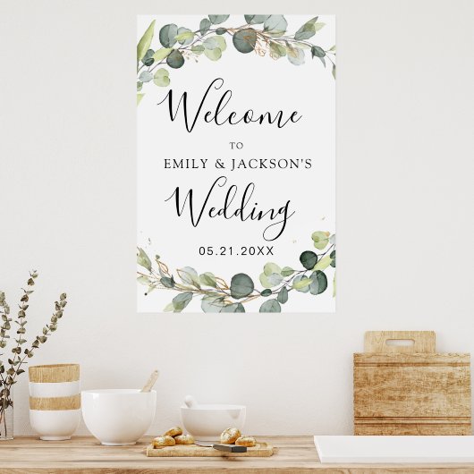 Eucalyptus Sage Green Wedding Welcome Sign Poster (Keuken)
