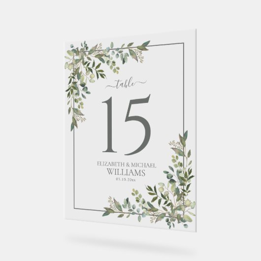 Eucalyptus Sage Green Wedtable Number Acryl Bord (Hoek)