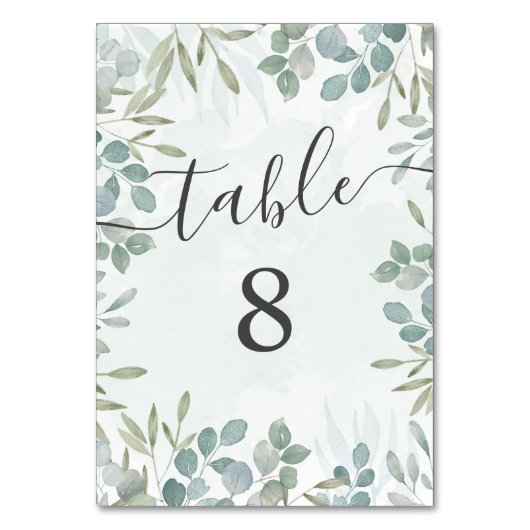 Eucalyptus Sage Green Wedtable Number Kaart (Voorkant)
