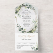 Eucalyptus Sage Greenery Modern Geometric Wedding All In One Uitnodiging (Binnen)