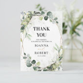 Eucalyptus Sage Greenery Modern Geometric Wedding Bedankkaart (Staand voorkant)