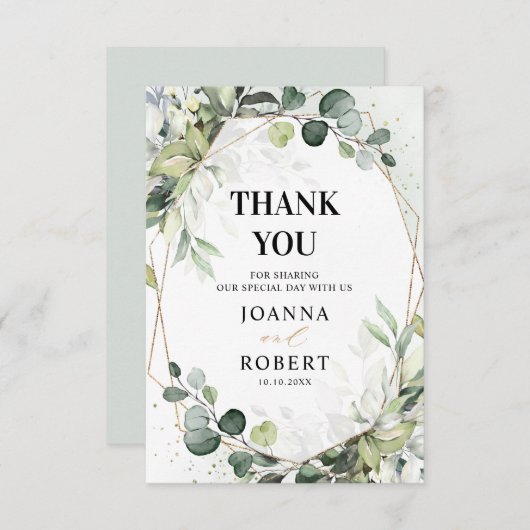 Eucalyptus Sage Greenery Modern Geometric Wedding Bedankkaart (Voorkant / Achterkant)