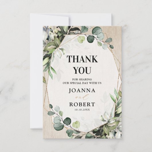 Eucalyptus Sage Greenery Modern Geometric Wedding Bedankkaart (Voorkant)