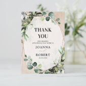 Eucalyptus Sage Greenery Modern Geometric Wedding Bedankkaart (Staand voorkant)