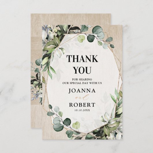 Eucalyptus Sage Greenery Modern Geometric Wedding Bedankkaart (Voorkant / Achterkant)