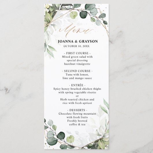 Eucalyptus Sage Greenery Modern Geometric Wedding Menu (Voorkant)