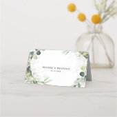Eucalyptus Sage Greenery Modern Geometric Wedding Plaatskaartje (Achterkant)