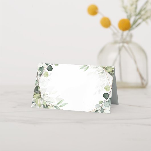 Eucalyptus Sage Greenery Modern Geometric Wedding Plaatskaartje (Voorkant)