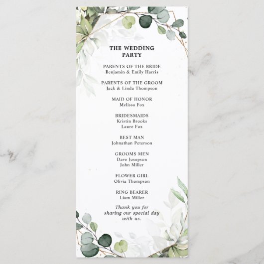 Eucalyptus Sage Greenery Modern Geometric Wedding Programmakaart (Achterkant)