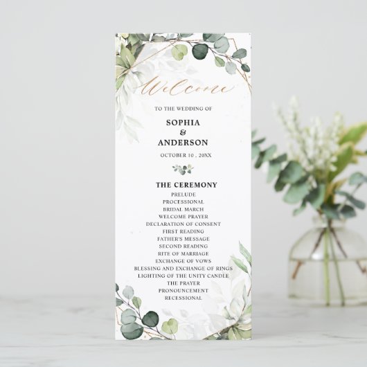 Eucalyptus Sage Greenery Modern Geometric Wedding Programmakaart (Staand voorkant)