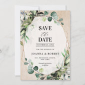 Eucalyptus Sage Greenery Modern Geometric Wedding Save The Date (Voorkant)